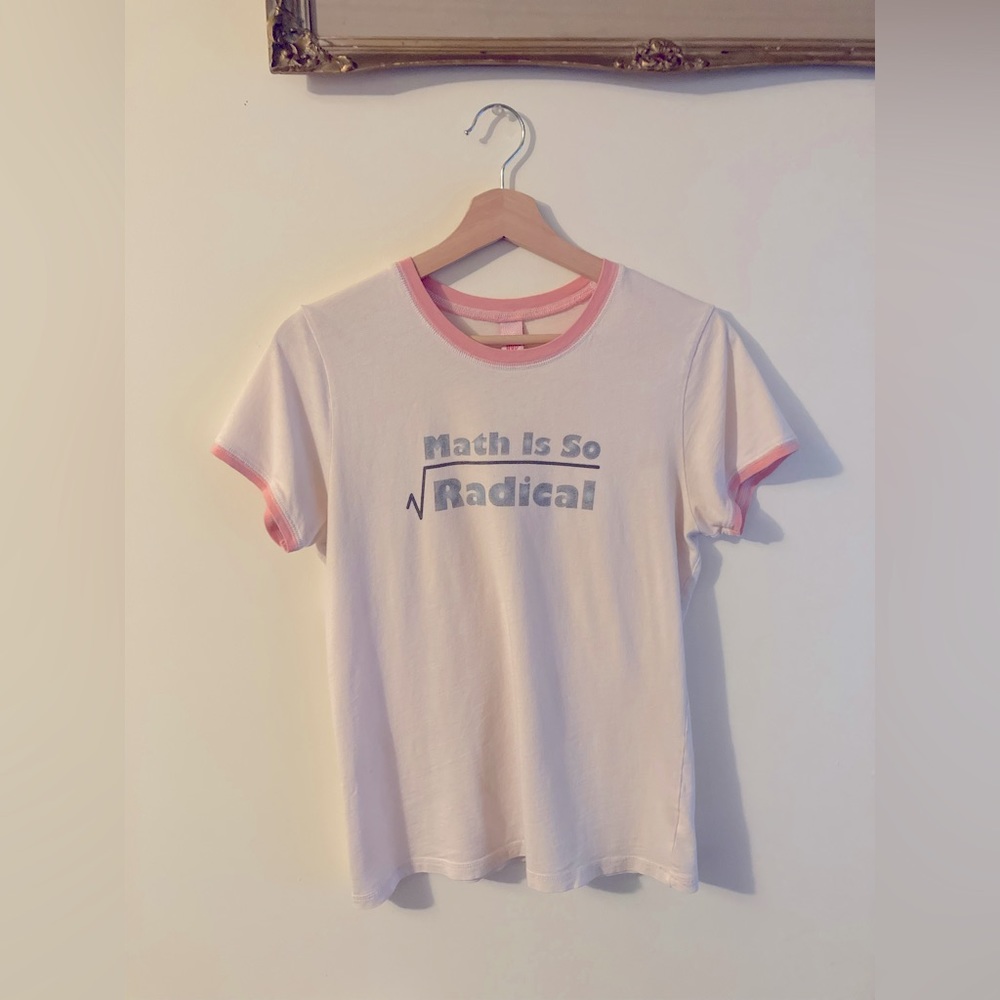 HYP Vintage “Math is so Radical” Pink Ringer T-Shirt Medium 100% Cotton Tee